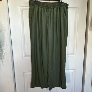 Briggs Linen Blend Wide Leg Pants Army Green Pull On Women's Size XL EUC